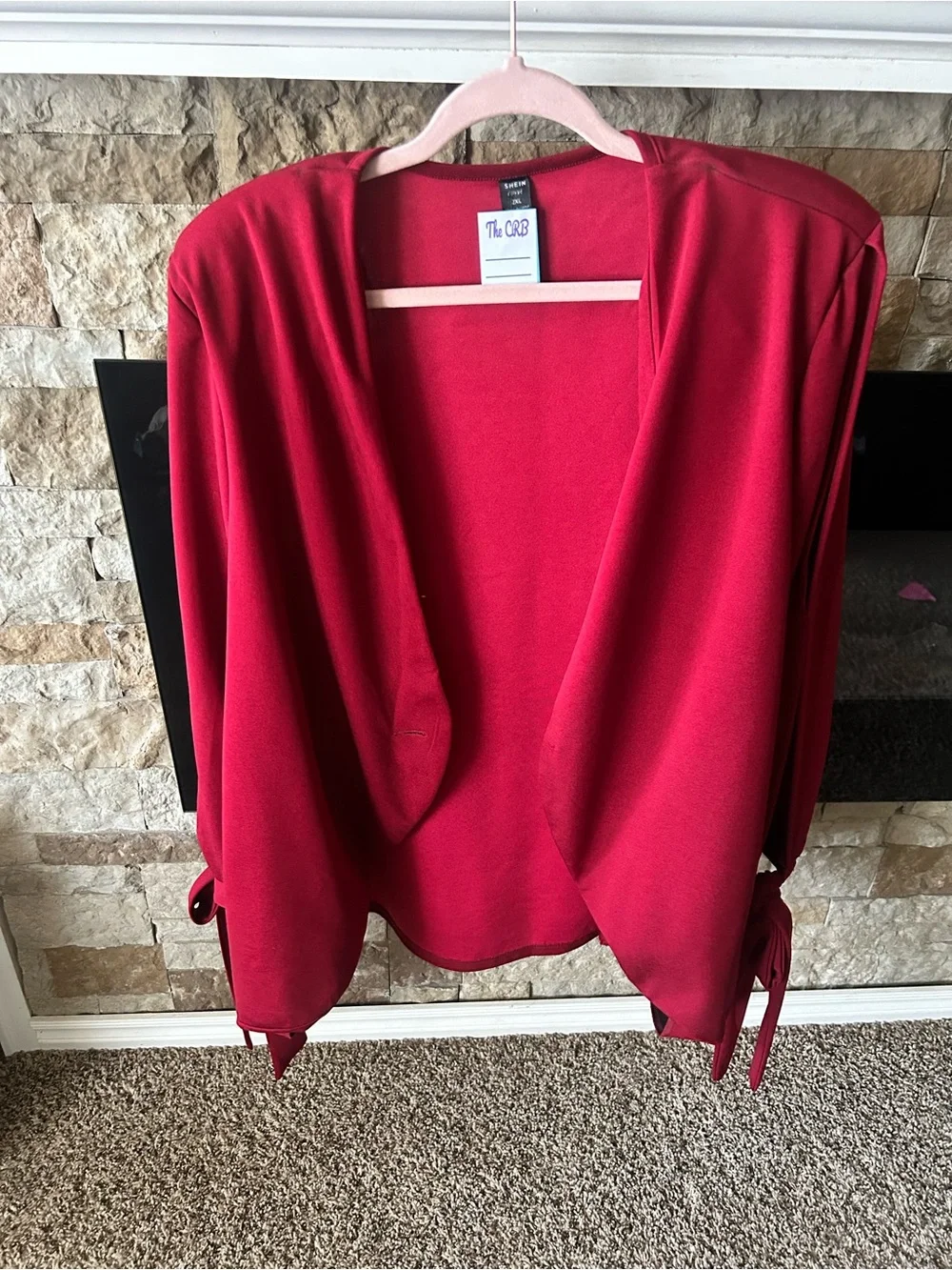 Tie-Sleeve Open Front Blazer with Slit Sleeve - Deep Wine 2X Modern Fashionista